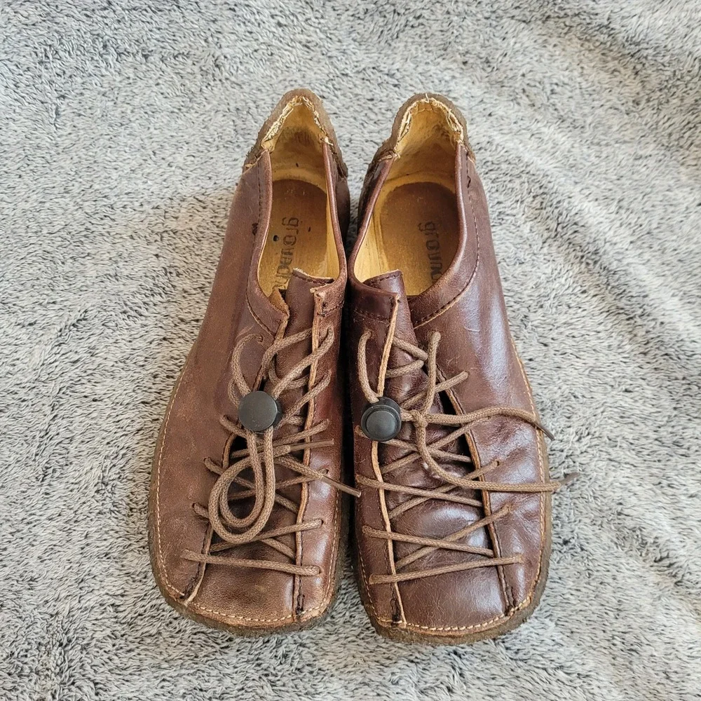 Groundhog Women Lace Up Shoes 8 Soft Leather Brown Comfort Crepe Sole 21461